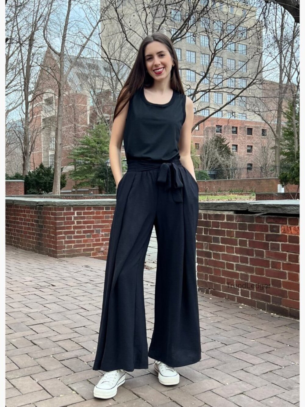 High Waisted Palazzo Pants with Pockets Wide Leg Trousers - Picture 7 of 7